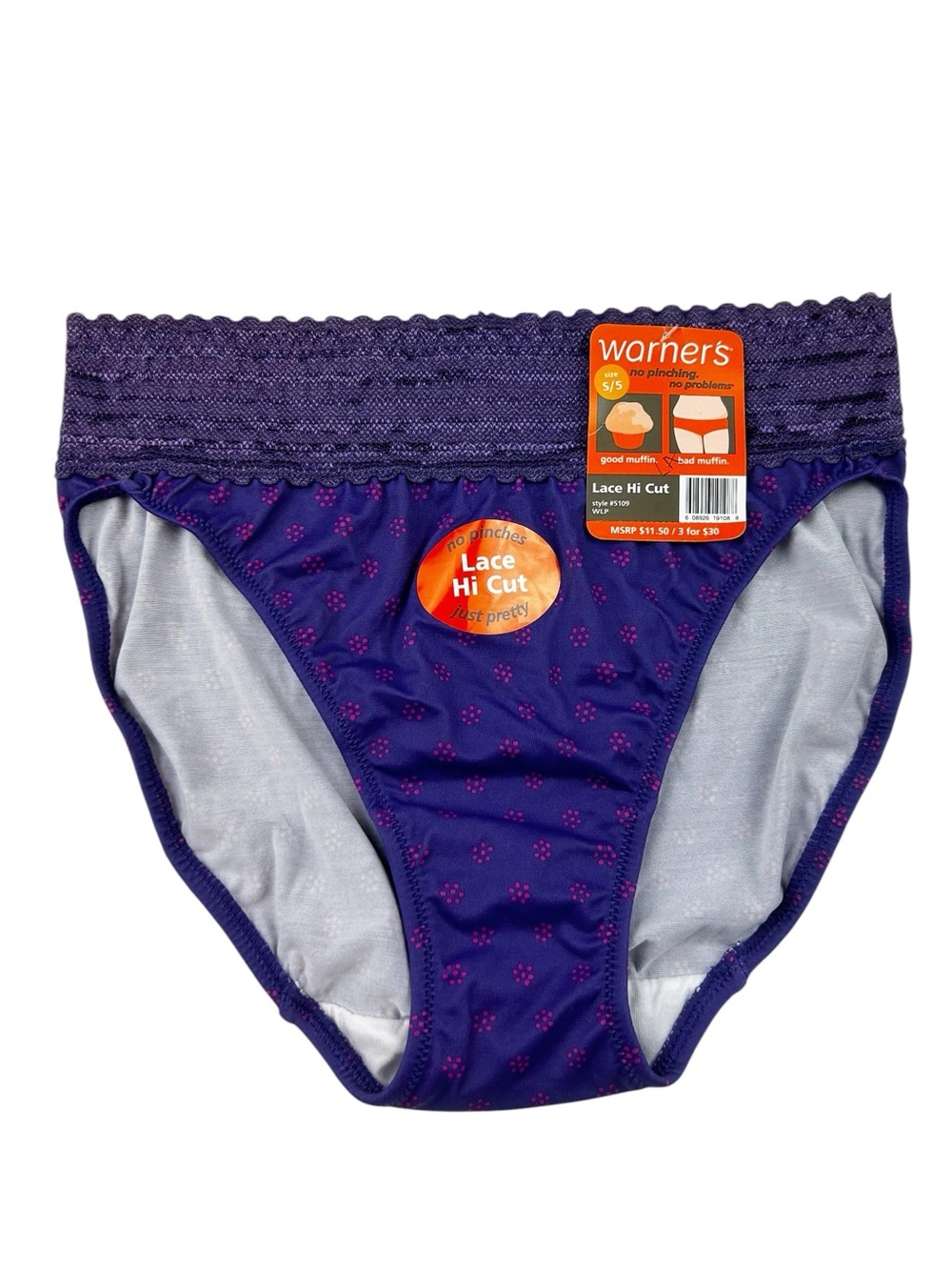 Warner's Lace Hi Cut Panty Size Small / 5 Purple